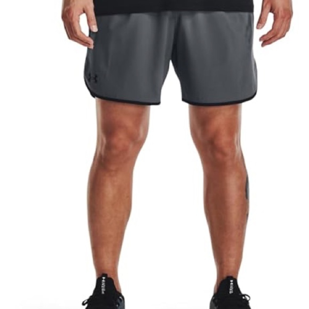 New Under Armour Grey Black UA Launch Stretch Fitted Running Shorts Men XL #45